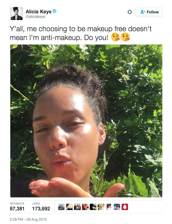 Alicia Keys tweet makeup